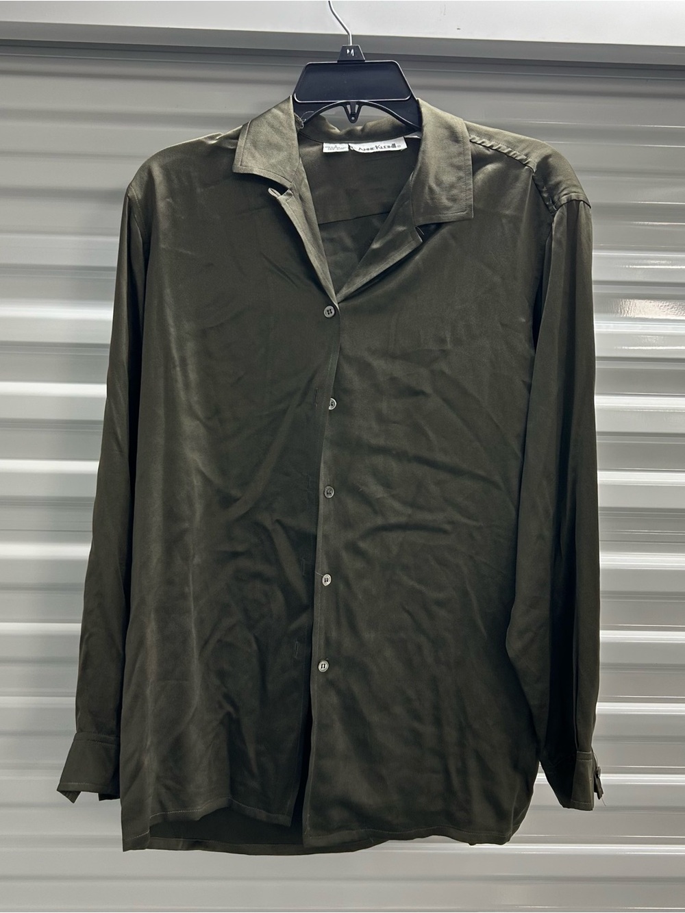 Anne Klein Silk Olive Green Women's Button-Down Shirt